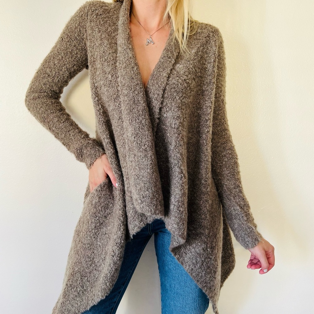 Joie waterfall open long sleeve cozy side pockets wool blend cardigan sweater